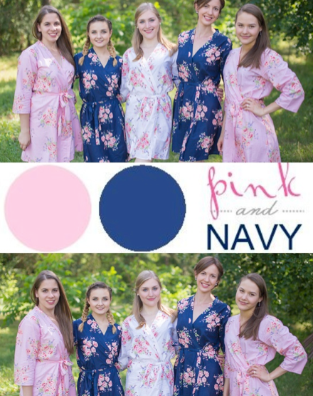 Pink and Navy Blue Wedding Colors Bridesmaids Robes | Laughing Cherries Pink and Navy Blue Wedding Colors Bridesmaids Robes | Laughing Cherries