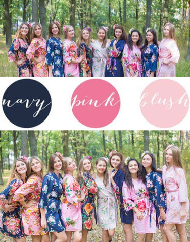Navy, Pink and Blush Wedding Colors Bridesmaids Robes