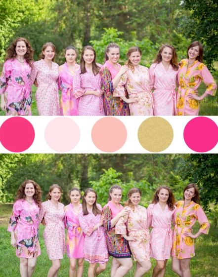Assorted Pink Patterns, Shades of Pink Bridesmaids Robes Assorted Pink Patterns, Shades of Pink Bridesmaids Robes