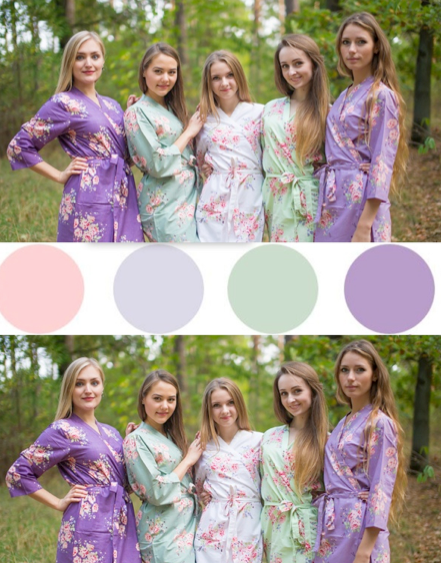 Lilac & Grayed Jade Wedding Colors Bridesmaids Robes Lilac & Grayed Jade Wedding Colors Bridesmaids Robes