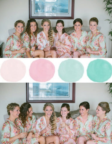 Pink and Mint Wedding Colors Bridesmaids Robes