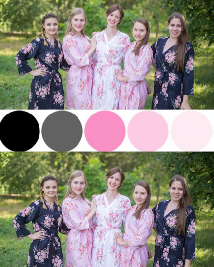Pink and Black Wedding Colors Bridesmaids Robes|Pink and Black Wedding Colors Bridesmaids Robes|Pink and Black Wedding Colors Bridesmaids Robes