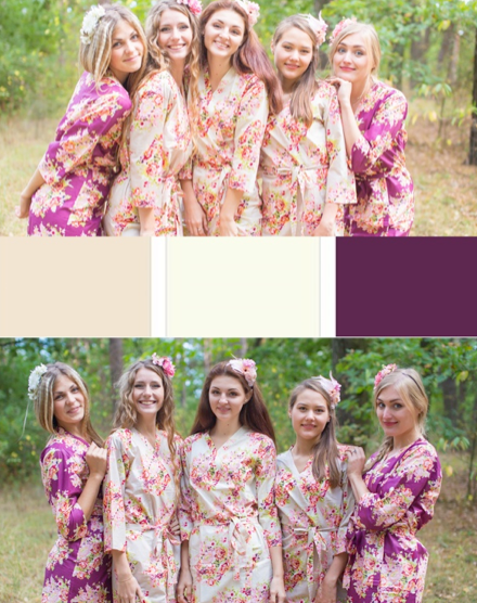 Eggplant and Champagne Wedding Colors Bridesmaids Robes | Laughing Cherries Eggplant and Champagne Wedding Colors Bridesmaids Robes | Laughing Cherries