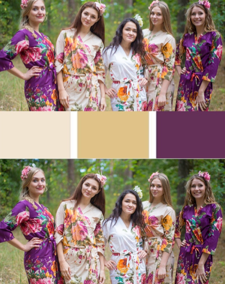 Eggplant, Beige and White Wedding Colors Bridesmaids Robes | Laughing Cherries Eggplant, Beige and White Wedding Colors Bridesmaids Robes | Laughing Cherries