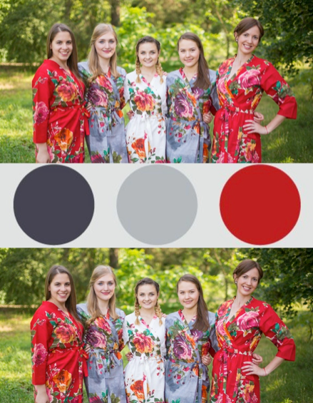 Red and Gray Wedding Colors Bridesmaids Robes|Red and Gray Wedding Colors Bridesmaids Robes|Red and Gray Wedding Colors Bridesmaids Robes