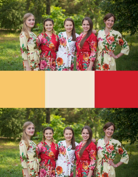 Red and Yellow Wedding Colors Bridesmaids Robes | Laughing Cherries Red and Yellow Wedding Colors Bridesmaids Robes | Laughing Cherries