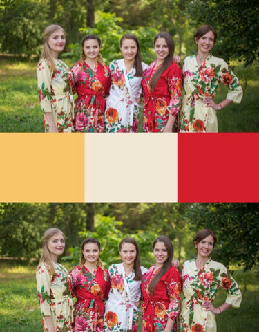 Red and Yellow Wedding Colors Bridesmaids Robes