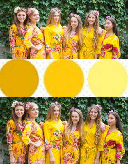 yellow bridesmaid dresses with sunflowers Shades of Yellow Wedding Colors Bridesmaids Robes