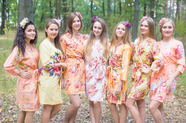 Peach and Yellow Wedding Colors Bridesmaids Robes