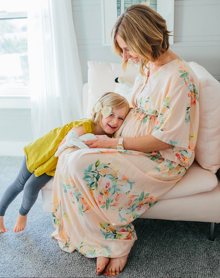 Blush Dreamy Angel Song Floral Maternity Front Buttoned Empire Waist Caftan Dress Blush Dreamy Angel Song Floral Maternity Front Buttoned Empire Waist Caftan Dress