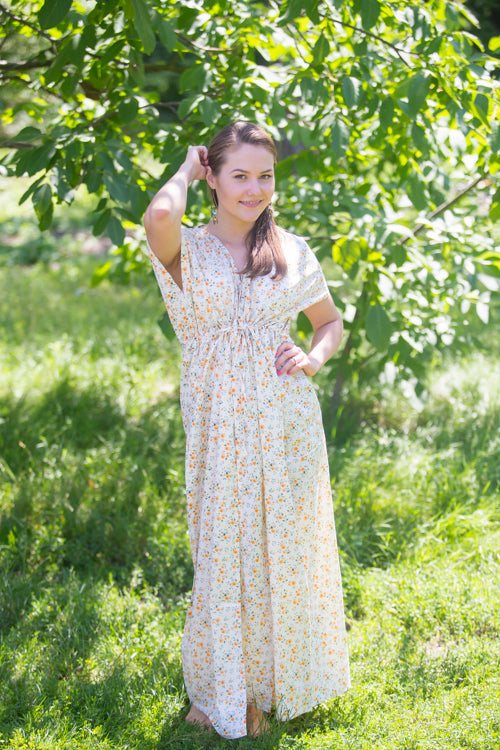 Light Yellow Beach Days Style Caftan in Starry Florals