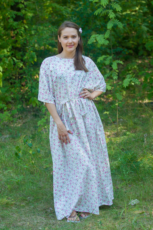 White Mademoiselle Style Caftan in Starry Florals Pattern