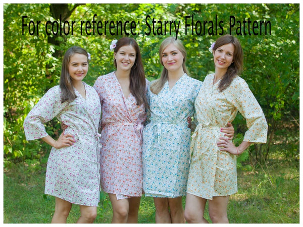 Mismatched Starry Florals Patterned Bridesmaids Robes in Soft Tones