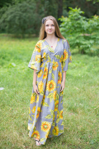 Gray I Wanna Fly Style Caftan in Sunflower Sweet Pattern