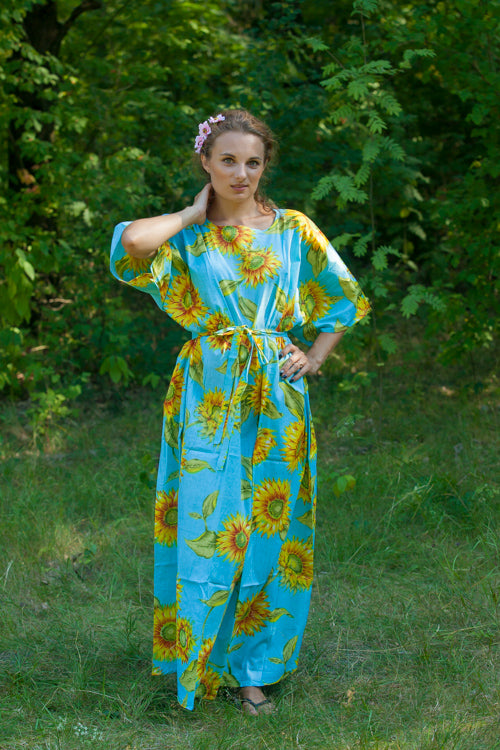 Light Blue Mademoiselle Style Caftan in Sunflower Sweet Pattern