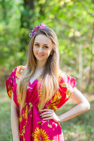 Magenta Magic Sleeves Style Caftan in Sunflower Sweet Pattern