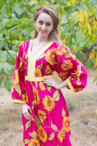 Magenta My Peasant Dress Style Caftan in Sunflower Sweet Pattern
