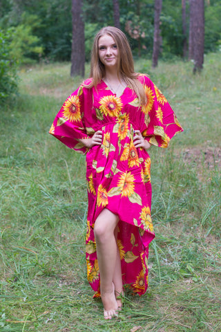 Magenta High Low Wind Flow Style Caftan in Sunflower Sweet Pattern