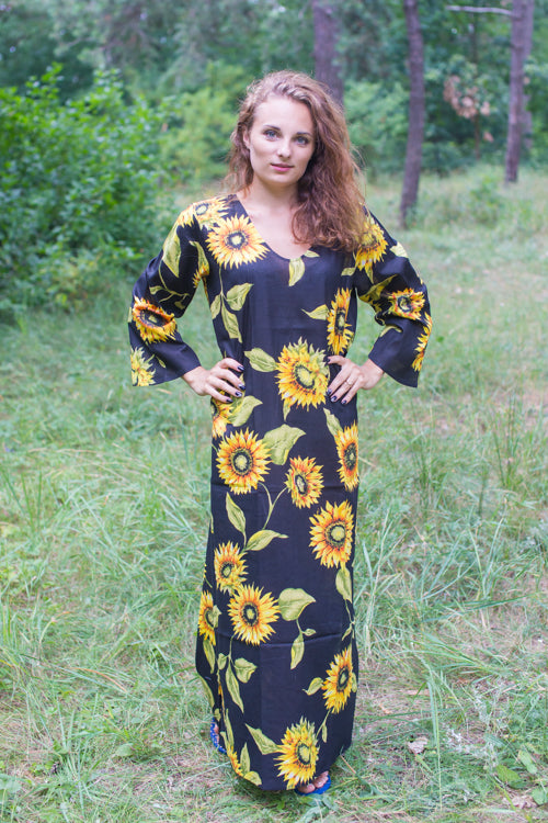 Navy Blue The Unwind Style Caftan in Sunflower Sweet Pattern