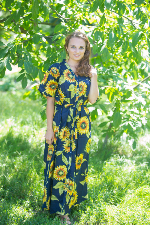 Navy Blue Best of both the worlds Style Caftan in Sunflower Sweet Pattern