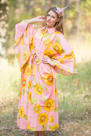Pink Oriental Delight Style Caftan in Sunflower Sweet Pattern