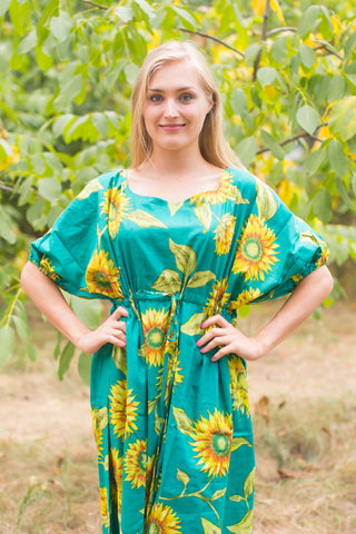 Teal Cut Out Cute Style Caftan in Sunflower Sweet Pattern