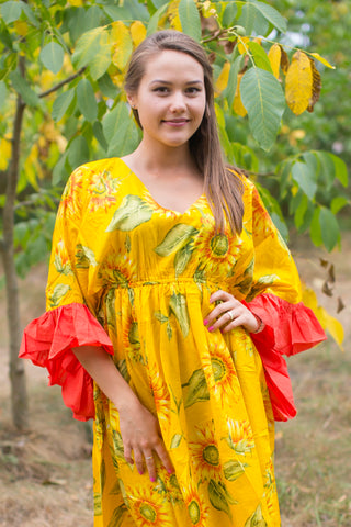 Yellow Pretty Princess Style Caftan in Sunflower Sweet Pattern
