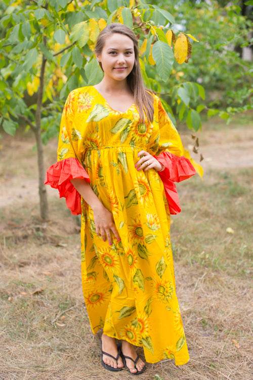 Yellow Pretty Princess Style Caftan in Sunflower Sweet Pattern