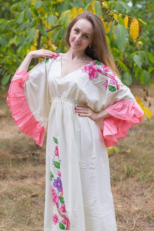 Light Yellow Frill Lovers Style Caftan in Swirly Floral Vine Pattern