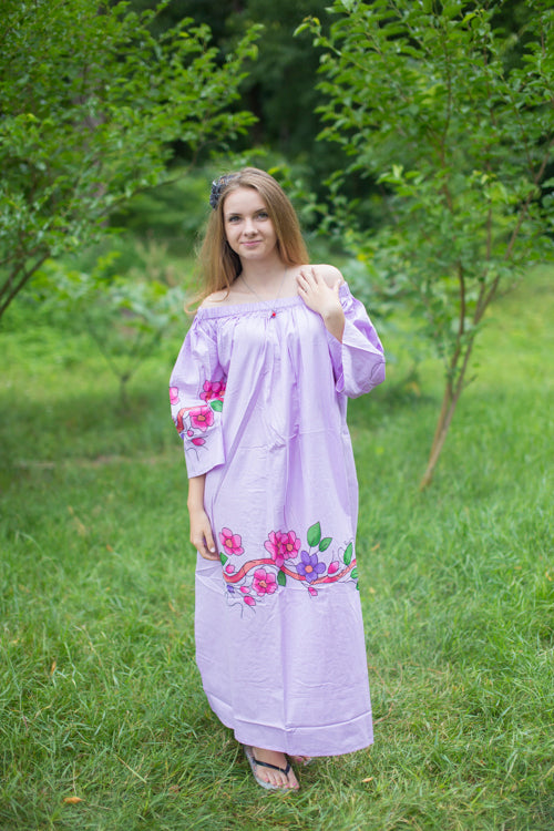 Lilac Serene Strapless Style Caftan in Swirly Floral Vine Pattern