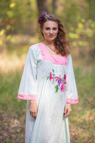 Mint Fire Maiden Style Caftan in Swirly Floral Vine Pattern