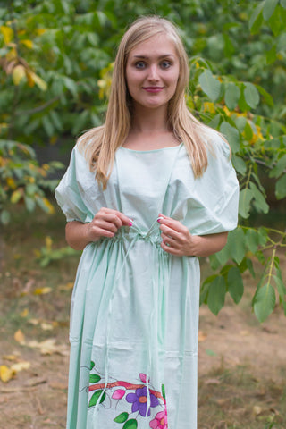 Mint Cut Out Cute Style Caftan in Swirly Floral Vine Pattern