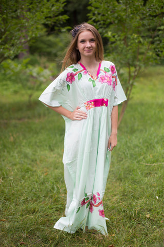 Mint Unfurl Style Caftan in Swirly Floral Vine Pattern