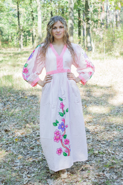 Pink My Peasant Dress Style Caftan in Swirly Floral Vine Pattern Pink My Peasant Dress Style Caftan in Swirly Floral Vine Pattern