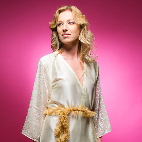Ivory Satin Robe with Brasso Sleeves