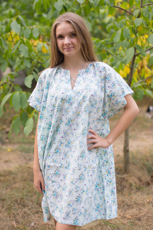 Light Blue Sunshine Style Caftan in Tiny Blossoms Pattern