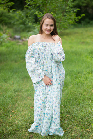 Light Blue Serene Strapless Style Caftan in Tiny Blossoms Pattern