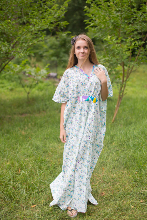 Light Blue Unfurl Style Caftan in Tiny Blossoms Pattern