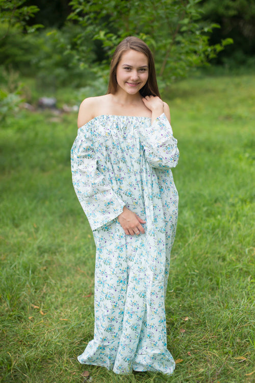 Light Blue Serene Strapless Style Caftan in Tiny Blossoms Pattern