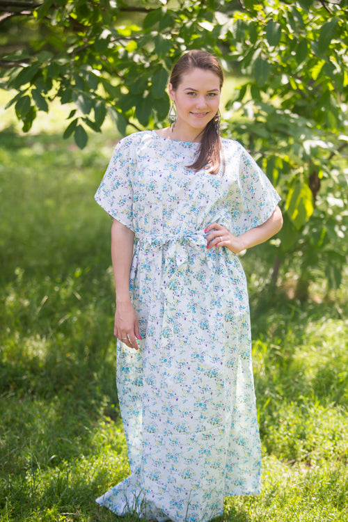 Light Blue Divinely Simple Style Caftan in Tiny Blossoms Pattern