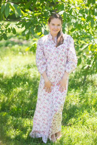 Pink Charming Collars Style Caftan in Tiny Blossoms Pattern
