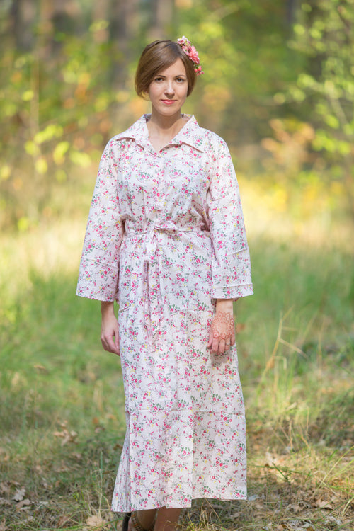 Pink Oriental Delight Style Caftan in Tiny Blossoms Pattern