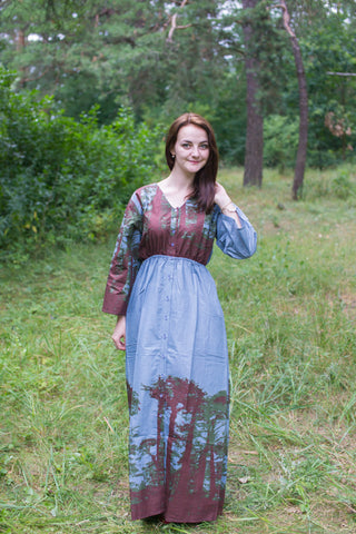 Gray Button Me Down Style Caftan in Tree of Life Pattern