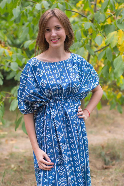Dark Blue Cut Out Cute Style Caftan in Tribal Aztec Pattern Dark Blue Cut Out Cute Style Caftan in Tribal Aztec Pattern