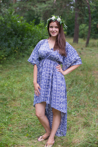 Gray High Low Wind Flow Style Caftan in Tribal Aztec Pattern