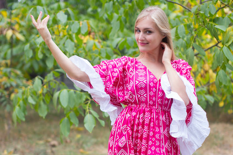 Magenta Pretty Princess Style Caftan in Tribal Aztec Pattern