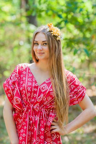 Red Magic Sleeves Style Caftan in Tribal Aztec Pattern