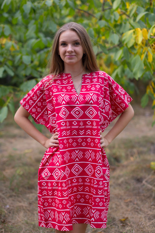 Red Sunshine Style Caftan in Tribal Aztec Pattern