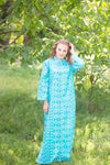 Teal Charming Collars Style Caftan in Tribal Aztec Pattern