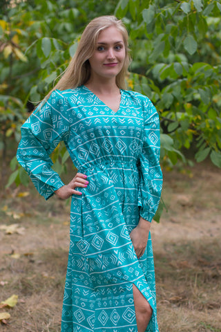 Teal Shape Me Pretty Style Caftan in Tribal Aztec Pattern
